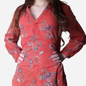 Old Navy Red Floral Tunic Shirt
